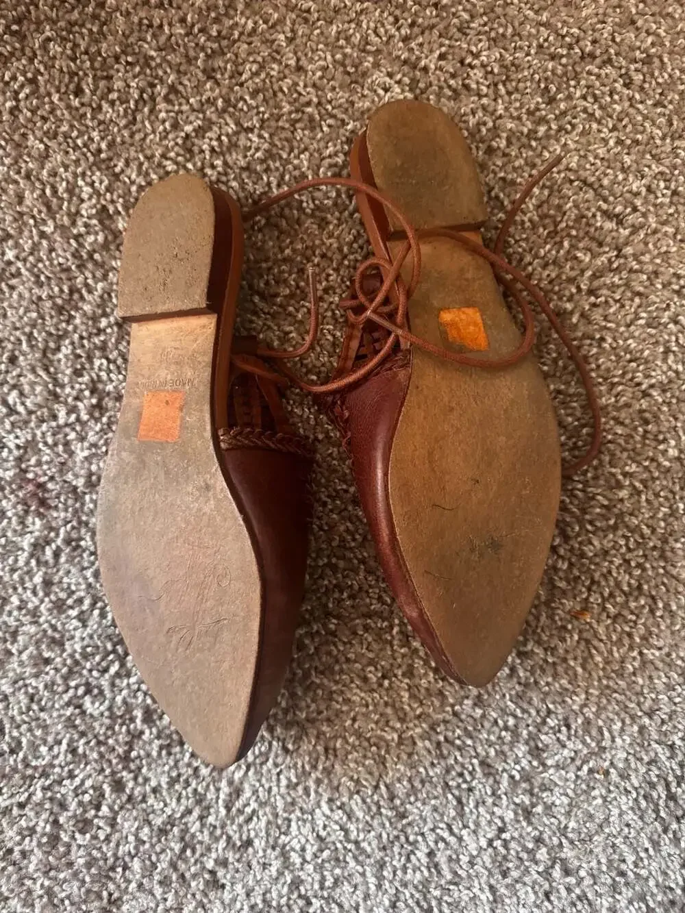 Free People Dana Pointed Toe Woven Leather Flat Mules Cedar Brown Size 36